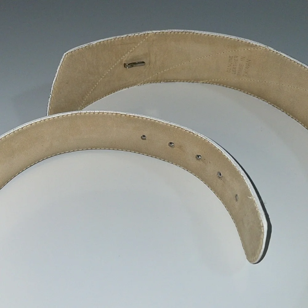 Jennifer Moore pair of leather‎ belts.  White and Taupe. Good used condition.